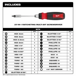 Milwaukee Tools Milwaukee 27-in-1 Ratcheting Multi-Bit Screwdriver 48-22-2904 13 Milwaukee Tools Milwaukee 27-in-1 Ratcheting Multi-Bit Screwdriver 48-22-2904 -Current Tools Sales 48 22 2904 includes