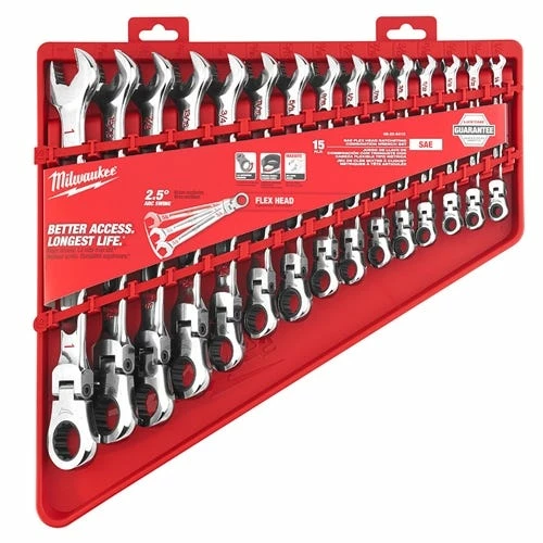 Milwaukee Tools Milwaukee 15 PC. SAE Flex Head Ratcheting Combination Wrench Set 48-22-9413 3 Milwaukee Tools Milwaukee 15 PC. SAE Flex Head Ratcheting Combination Wrench Set 48-22-9413
