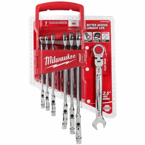 Milwaukee Tools Milwaukee 7 PC. SAE Flex Head Ratcheting Combination Wrench Set 48-22-9429 3 Milwaukee Tools Milwaukee 7 PC. SAE Flex Head Ratcheting Combination Wrench Set 48-22-9429